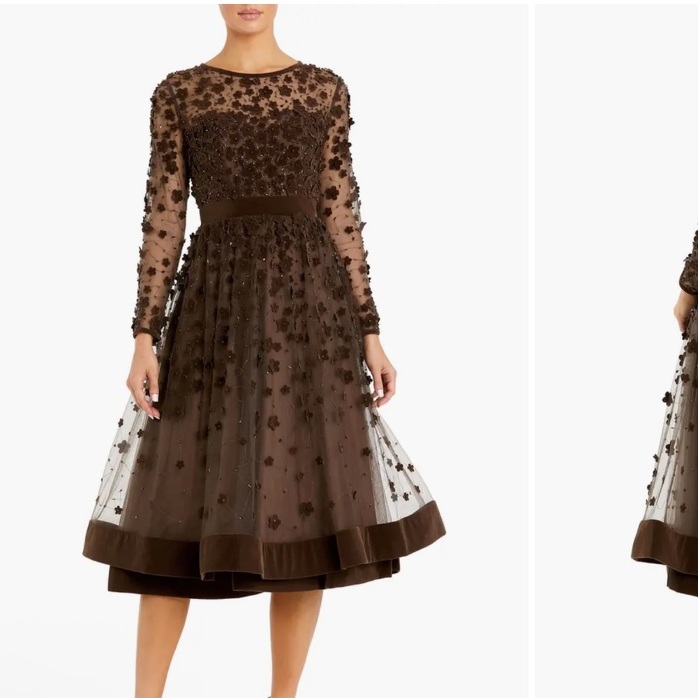 Mac Duggal Embellished Illusion High Neck Long Sleeve Fit & Flare Dress